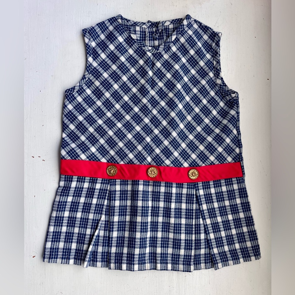 1970’s Vintage Toddler/Kids Blue Plaid Button Back Dress